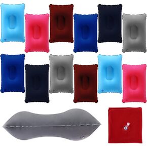 Geelin 12 Pack Inflatable Travel Pillow Small Squared Flocked Fabric Air Pillow Ultralight, Compact and Comfortable for Traveling, Camping, Hiking, Napping, Desk Rest, Neck Lumbar Support(Multicolor)