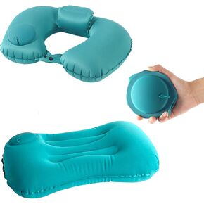 2 Pieces(One Neck Pillow and one Sleep Pillow) Inflatable Camping Pillow Ultimate Comfort and Support for Airplanes, Cars, and More-Ergonomic Design for Sleep and Neck Relief