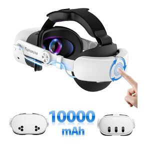 TRANSNOVO 10000mAh VR Head Strap for Meta Quest 3/3S, Extend Playtime, 20W Type-C Fast Charging, One-Button Adjustable Design, 360° Rotatable, Comfortable PU Leather Cushions