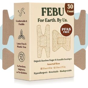 FEBU صديقة للبيئة العضوية ضمادات النسيج الخيزران | PFAS ضمادات النسيج مرنة الحرة | ضمادة اللاتكس الحرة | ضمادة Hypoallergenic الطبيعية لخدوش ، قطع والإسعافات الأولية | 75 COUNT PACK
