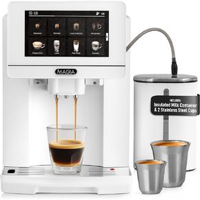 Zulay Magia Super Automatic Espresso Maker Machine with Grinder - 19 Fully Customizable Coffee Options, Auto Cleaning, Milk Foam System - for Latte, Cappuccino, Macchiato - Ultra LUX - White