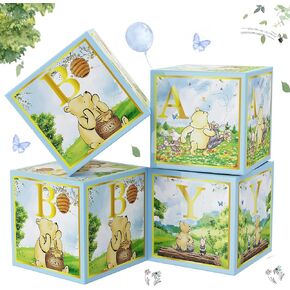 159pcs Blue Classic Winnie Baby Shower Decorations Kit, Vintage Winnie Party Supplies Decorations, Classic Pooh Backdrop Cake Topper, Winnie Baby Tablecloth Box Decorations for Girl Boy Baby Shower
