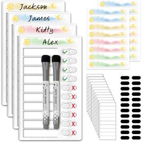 Upgraded Slider Dry Erase Chore Chart for Kids, Whiteboard Magnetic Chore Chart for 2 Kids, Reusable Morning/Bedtime Routine Chart for Kids Toddlers Teens Adult, Visual Schedule for Kids with Autism