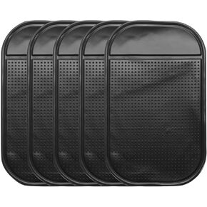 HARFINGTON 5pcs Car Dashboard Anti-Slip Mat 5.5" x 3" Universal Sticky Dash Pad Washable Reusable Car Non-Slip Mats for Phone Keys Sunglasses Electronic Devices, Black