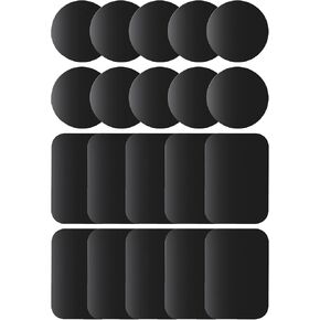 Metal Plates (20 Pack with Adhesive for Magnetic Cradle-Less Mount 10 Rectangle and 10 Round (Compatible with Magnetic Mounts) Magsafe Magnet Sticker (Black)