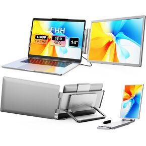 FHH Laptop Screen Extender, 14" FHD 1200P Dual Portable Monitor for Laptop- Travel Laptop Monitor Extender for 13-16.5" Type-C/HDMI/USB-A Plug & Play for Wins/Mac/Android/PS5