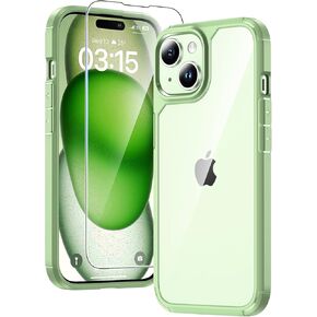 TAURI 3 in 1 for iPhone 15 Case, [Not-Yellowing] with 2X Screen Protectors, [Military Grade Drop Protection] Shockproof Slim Phone Case for iPhone 15, Light Green