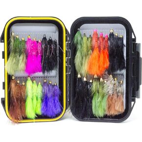 24/36/50/66 Premium Hand Tied Fly Fishing Flies Assortment | Waterproof Fly Boxes | Dry, Wet, Nymphs, Streamers, Wooly Buggers, Terrestrials | Trout, Bass Lure Set, Kit, Gift