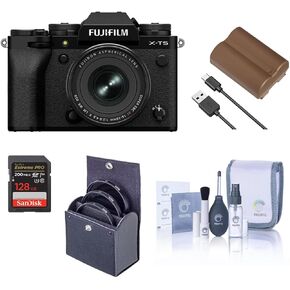 كاميرا Fujifilm X-T5 بدون مرآة ، سوداء مع عدسة XF 16-50 مم F/2.8-4.8 R LM WR ، حزمة مع بطاقة ذاكرة 128 جيجابايت ، بطارية NP-W235 ، مجموعة مرشح 72 مم ، مجموعة التنظيف