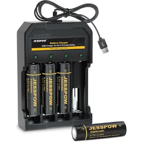 4 Pack 18650 Flat Top Rechargeable Battery Lithium with Charger 3.7V 3300mAh, Batteries for Headlamps, Flashlight, Small Fan, Outdoor Garden Lights