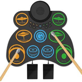 Electric Drum Set, Roll-Up 9 Pads Electronic Drum with Speaker & Rechargeable Battery. Best Drummer Gifts for Kids or Adult Beginners