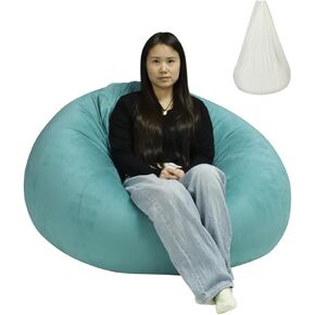 Removable Bean Bag Chair Cover with Liner (No Filler) Heavy Weight Extremely Soft Stretch Microfiber Suede Size 3ft for Adults Indoor Bean Bag Cover Pear Style Large - Teal