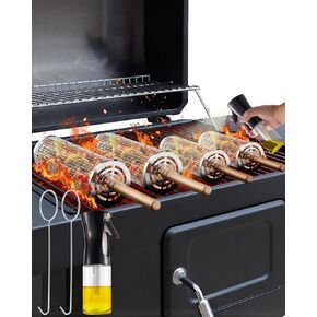 Nesting Barbecue BBQ Grill Baskets with Handles, 304 Stainless Steel, Rolling Grilling Net, 2pcs BBQ Griller Accessories Tools for Vegetables Shrimp, Outdoor Cooking Camping, Gifts for Men Dad Husband