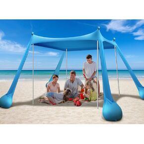 Peach Tent Canopy UPF50+ Protection ، 10x10ft Shown Shown Shelter يطفو على السطح مع 4 أعمدة الاستقرار ، أكياس رملية ، مجارف رملية ، أوتاد أرضية ، حقيبة تحمل للعائلة في الهواء الطلق.