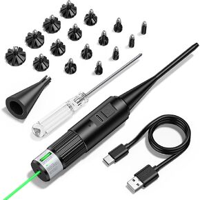 CVLIFE Rechargeable Laser Bore Sight Kit, Green/Red Bore Sight Kit for .17 to 12GA Caliber Rifles Pistols Handgun, Hunting Laser Boresighter Kit with 16pcs Adapters and Arbor