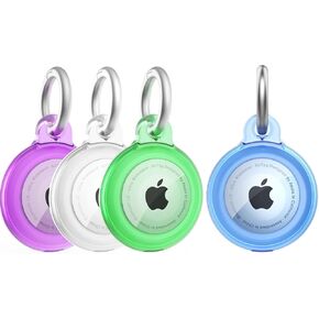 AirTag Holder Keychain Case, Apple Air Tag Accessories, Solid Full-Body Protection Anit-Sratch Clear Shell, Works with Keychain, Bags, Dog Collar, Luggage and More, 4 Pack Black