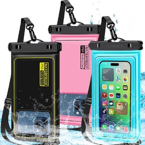 Floatable 3 Pack Multicolor Universal IP68 Floating Waterproof Phone Pouch,Adjustable Neck Lanyard Waterproof Phone Case Dry Bag for Apple iPhone,Samsung,and up to 8.3" (Black,Blue,Pink)
