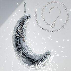Disco Ball Moon Shaped Decor - Glass Mirror Rotating Ball for Parties, Weddings, and Nightclubs
