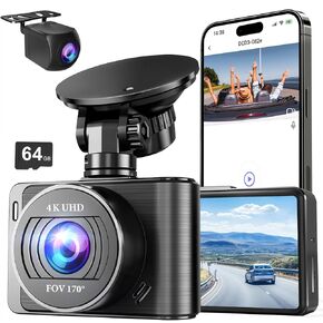 كاميرا اندفاعة ، 4K/1080p الكاميرا الأمامية والخلفية ، المدمجة في 5GWIFI ، وكاميرا اندفاعة مع بطاقة SD 64 جيجابايت ، وشاشة IPS كاملة HD 2.0 ، للتحكم في التطبيق ، مستشعر G ، تسجيل حلقة ، ووضع وقوف السيارات