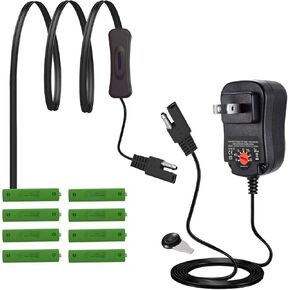 Adjustable AC Continuous Power Supply Adapter AAA Dummy Battery kit (Replace up to 8 AAA Battery) for Toys/Remote Controls/LED Light/Keyboard