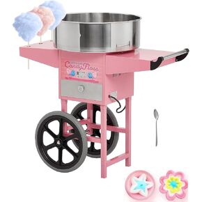 Electric Candy Cotton Machine With 20 Inch Stainless Steel Bowl,Cotton- Candy Maker Machine for Kids With Cart,Nostalgia Candy Cart Commercial For Party, Home,Festival,Amusement Park,Carnival,Pinks