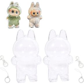 Labubu Cases, 2 PCS Labubu Protective Cases Covers Acrylic Clear Protectors for Labubu with Keychains (Doll Not Included, 2 PCS Standing Cases)