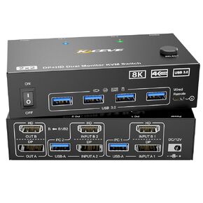 KVM Switch 2 Monitors 1 Laptop and 1 Desktop 4K@60Hz,Camgeet USB C HDMI Dual Monitor KVM Switch with 4 USB3.0 Ports for Keyboard Mouse,80W PD Charging,Wired Remote,USB-C Cable and 12V Adapter Included