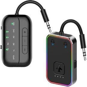 2024 Upgraded Pro Bluetooth Transmitter Receiver,2-in-1 Airplane Bluetooth 5.4 Adapter for Flight,TV,PC,Gym,Switch,Supports to 2 AirPods/Headphones;Bluetooth Receiver for Car/Home Stereo