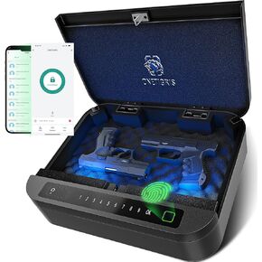 Gun Safe for Handgun - ≤0.1s Quick Access Biometric Handgun Safe for Pistols, 4-Ways Unlock APP/Fingerprint/Numeric Code/Key, Gun Lock Box for Nightstand Bedside Home Car - Aluminum Alloy