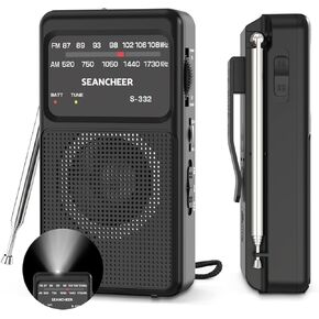 Portable Radio AM FM with Flashlight,Transistor Radios with Loud Speaker, Headphone Jack, AA Battery Operated Radios for Long Range Excellent Reception,Pocket Radio for Indoor/Outdoor or Emergency Use