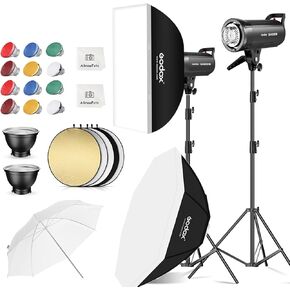 2pcs SK400II-V Studio Light Photography Kit,800Ws Strobe Flash Light with Stands,Bowens Mount Softbox,Reflector,GN65 2.4G X System with 10W LED Modeling Lamp for Wedding,Portrait Product Photography