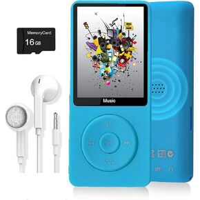 MP3 Player, Music Player with 16GB Micro SD Card, Build-in Speaker/Photo/Video Play/FM Radio/Voice Recorder/E-Book Reader, Supports up to 128GB
