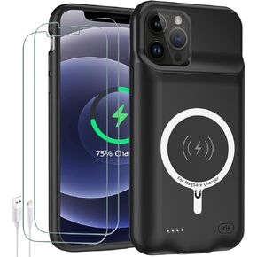 Battery Case for iPhone 12/12 Pro,Upgraded 10000mAh Rechargeable Portable Protective Extended Charger Case Wireless Charging Compatible with iPhone 12/12 Pro (6.1 inch) Charger Case & Carplay (Black)