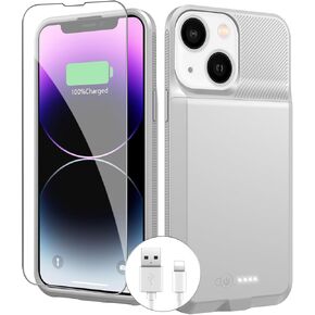 BOPPS Battery Charging Case for iPhone 13/13 Pro/14/14 Pro,【New Upgrade】 Powerful 7000mAh Portable Rechargeable Charger Case Cover for iPhone 13/13 pro/14 pro/14 Charging Case-Black