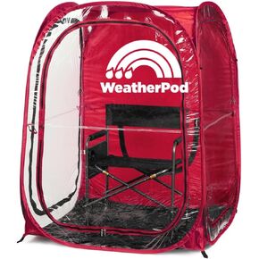 WeatherPod® The Original Shark Tank MyPod™ 1-2 Person Pop-Up Pod - Stay Warm, Dry, and Out of The Sun - Weather Pod for Sports, Rain, or Wind (Red, 46" L x 46" W x 59" H)