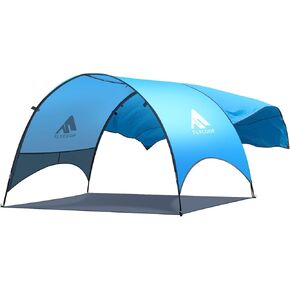 Beach Tent - Beach Shade Canopy Compact Fold (16.9x3.9″), Own Patent, 360° Ventilation, Large Side Storage Pocket, UV Protection Portable Sun Shelter for Beach (Blue, 106*65*61″ with 74.8*98.4″ sail)