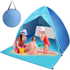 خيمة Fbsport Beach ، Upf 50+ منبثقة سهلة الشاطئ الظل شاطئ الخيمة ، Sun Shelter الفوري شاطئ محمولة مظلة المظلة المظلة الطفل مع كيس حمل ، أزرق السماء