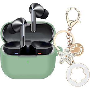 Case Cover Compatible with Samsung Galaxy Buds 3/Buds 3 Pro, Silicone Protective Case with Accessories Bling Keychain Shockproof Cover for Women Girl (Black)