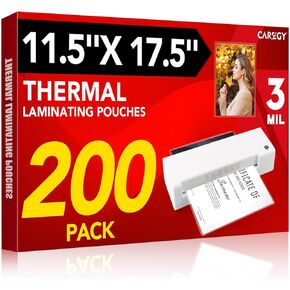 CAREGY 200 Pack Laminating Sheets, Hold 11 x 17 Inch Sheet, 3 Mil Clear Thermal Laminating Pouches 11.5 x 17.5 Inch Lamination Sheet Paper for Laminator, Round Corne