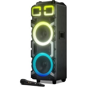 Dolphin High-Power Portable Party Bluetooth Speaker – Wooden Cabinet, X-BASS, LED Lights, Wireless Microphone – Ideal for Parties, Tailgating, and Events