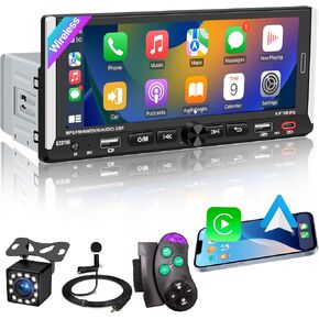 Wireless Apple CarPlay, Single DIN Car Radio, Car Stereo with 6.86" HD IPS Touchscreen, Bluetooth 5.2, Android Auto, Dual USB & Fast Charging, Backup Camera, FM Radio, DSP EQ Audio Subwoofer