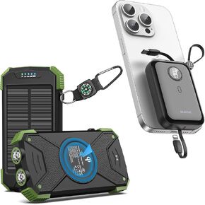 BLAVOR Portable Charger 10000mAh Black Plus Solar Power Bank 10000mAh Green
