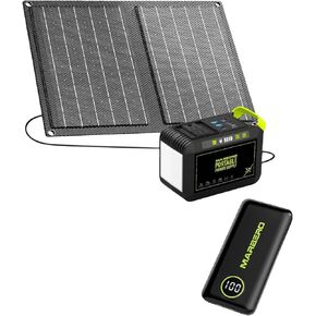MARBERO Solar Generator 88.8Wh 120W Max with Foldable Solar Panel 21W Set & 10,000mAh Portable Charger Slim Power Bank for Phone Outdoor Hiking Fishing Backup Emergency