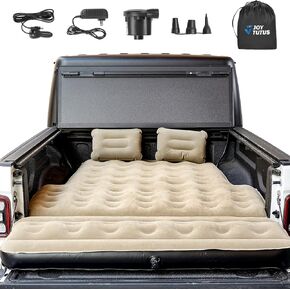 JOYTUTUS 5.0Ft Truck Bed Air Mattress with Removable Extension, Compatible with Tacoma&Ranger,Thickened Inflatable Compact Short Truck Beds, with Air Pump&2 Pillows,Camel&Black