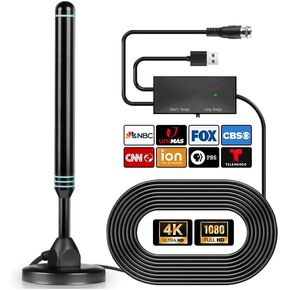 TV Antenna-Smart TV Antenna 600+ Miles Coverage Range, HD Digital TVs Antenna for Local Channels, Support 4K 1080P & Signal Amplifier, 18ft High Performance Coax Cable, Support All TVs-Blue
