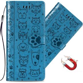 Samsung Galaxy A32 5G Cat and Dog Phone Case for Embossed PU Leather 360 Degree Protector Case with Lanyard Kickstand Function Flip Cover for Samsung Galaxy A32 5G Animals Purple SD4