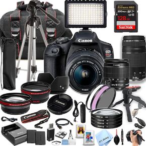 Canon EOS Rebel T7 DSLR Camera w/Canon EF-S 18-55mm و 75-300mm Memory + 128GB Memory Extreme ، LED Video Light ، Wide Angle Lens ، Teapto Lens ، 3PC Filter Kit- 42PC Pro Bundle (READED)