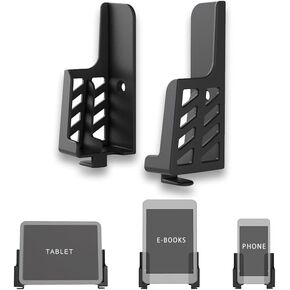Wall Mount Phone Holder for Tablet, iPhone, Android, Bathroom Phone Holder Compatible with ipad, Kindle, Two Slots Adjust The Angle, Fixed by Adhesive or Screw (Black)