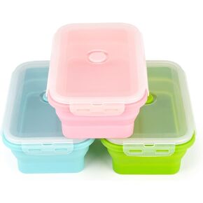 3Pack1200ml Collapsible Silicone Food Storage Containers with Lid 40OZ Foldable Lunch Bowl for Microwave Freezer Dishwasher Safe Rectangle