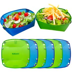 Collapsible Camping Bowl 6pc Plastic Bowl Sets (3 blue and 3 green) for Outdoor Snap Fold Plastic Plate Portable Cutting Board Cut Fruit Family Picnic Party Travel Easy to Carry Save Space